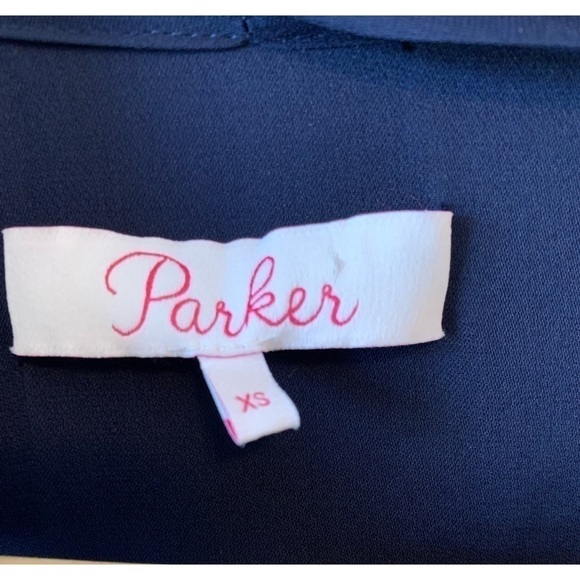 Parker Navy Kenji  Silk mix Ruffle V-neck Long Sleeves Dress Size XS - Picture 9 of 14